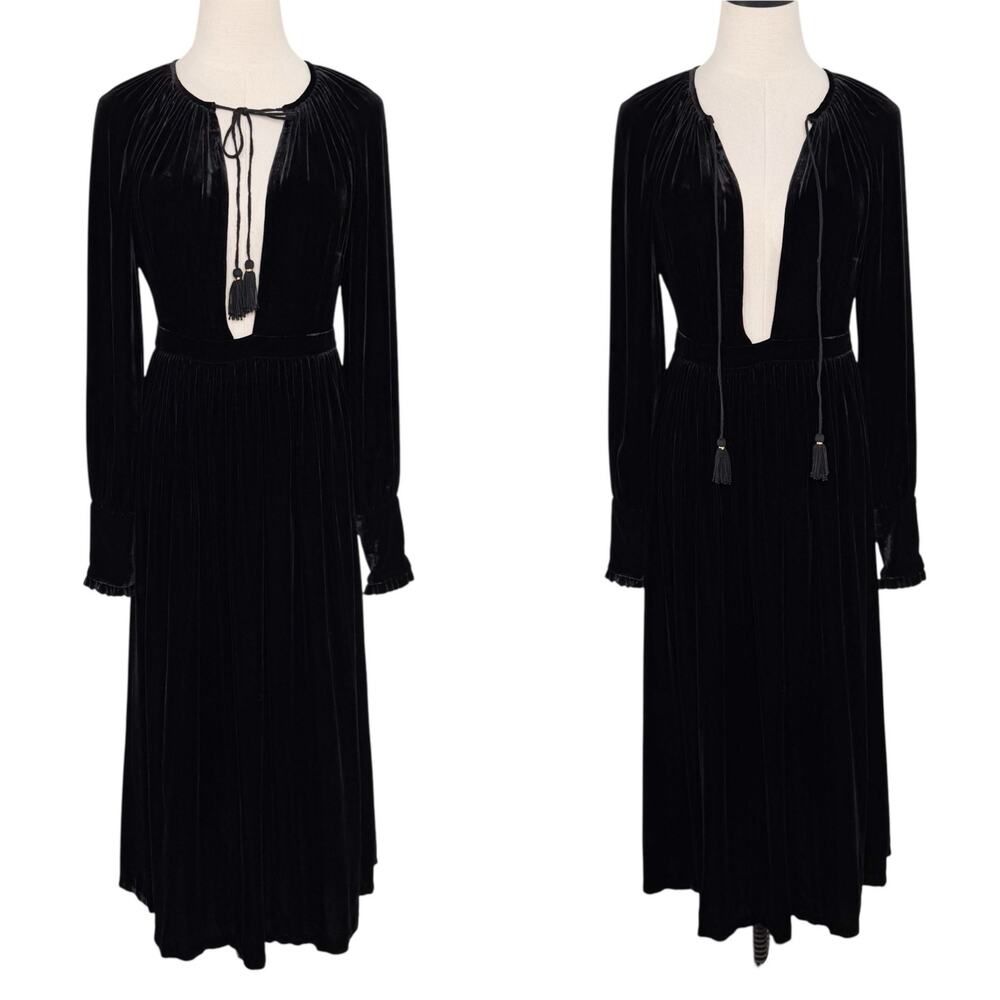 Ulla Johnson Talitha Midi Dress Black Velvet Silk Bohemian Witchy Size 2 - Picture 5 of 16